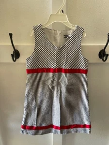 Hartstrings girls size 6 sleeveless dress, white and navy striped/red, v-neck - Picture 1 of 3
