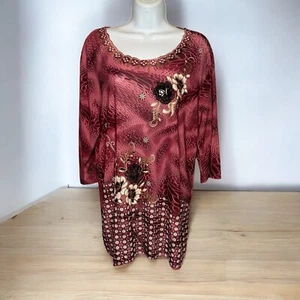 Victoria 2X Pink Floral Top Glitter Accents Lightweight EUC Casual Wedding - Picture 1 of 13