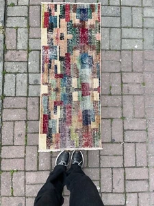 Alfombra Art Deco Turca Vintage, Diseño Único, Alfombra de Puerta de Lana Hecha a Mano Alfombra de Corredor - Imagen 1 de 10