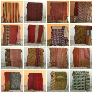 Vintage Reversible Kantha Quilt Indian Blanket Handmade Wholesale Lot 1pc Throw - Picture 1 of 35