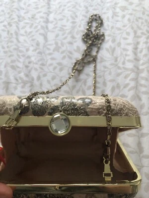 Vintage Inspired Evening Box Square Bag with bead detail Clasp Fastening Chain - Image 1 of 4