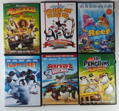Lot 6 DVD Madagascar 2, Penguis Wacked Out Holiday,Happy Feet, Surfs Up 2 & Reef - Image 1 of 4