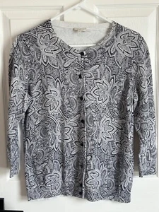 Talbots Pullover blau Blumen Button Down Strickjacke 3/4 Arm 100% Baumwolle Gr. M - Bild 1 von 7