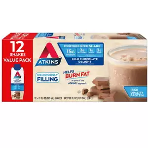 Atkins Protein Shake, Milk Chocolate Delight, 15g Protein, 11.0 oz., 12 Count - Picture 1 of 10