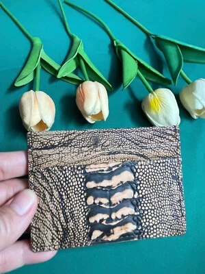 OSTRICH Leather SKIN Credit Card Holder DOUBLE SIDE Genuine OSTRICH Brown - Image 1 of 4