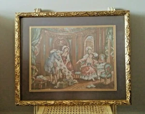 Tapiz antiguo estilo francés Aubusson colgante de pared enmarcado 21"" x 18"" vintage - Imagen 1 de 9