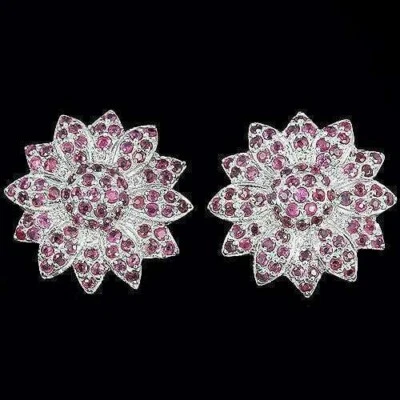 Silver Earrings Ruby Genuine Natural Mined Gems Solid Sterling Stud Design - Image 1 of 4