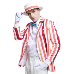 Men Rainbow Striped Suit Costume Adult Jacket Blazer Outfits with Hat and Gloves - Picture 1 of 5