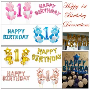 1st Happy Birthday Foil Balloons One-year-old Baby Girl Boy Number 1 Party Decor - Picture 1 of 36