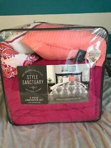 Fuchsia Orange Twin/XL 4pc Dorm Set ~ Duvet Cover Sham Pillows Tote Bag