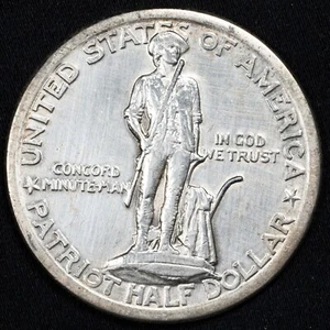1925 AU/UNC Lexington Concord Commemorative Silver Half Dollar - Picture 1 of 4