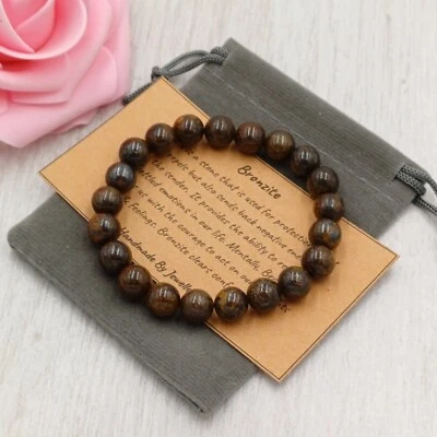 BRONZITE Bracelet Stretch Fit Handmade + Gift Bag & Card Crystal Gemstone 6/8mm - Image 1 of 4