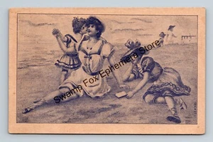 Fondo postal mamá hijas playa niño perro - Imagen 1 de 2