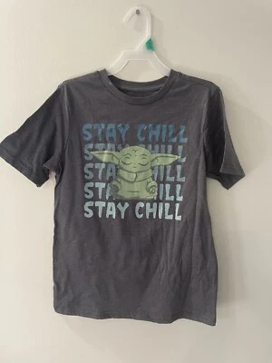 NWT Youth Boys Star Wars Mandalorian T-Shirt Sz L (10/12) Stay Chill Gray SS - Image 1 of 4
