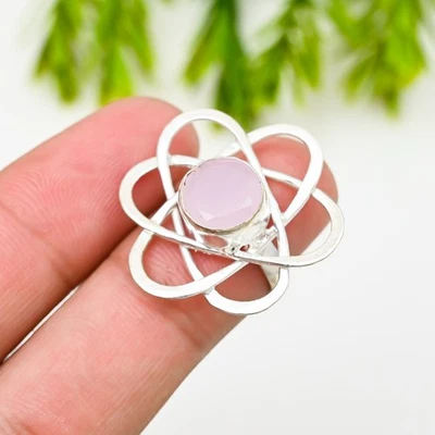 Rose Quartz Gemstone 925 Sterling Silver Ring Handmade Jewelry Ring For Gift - Image 1 of 4