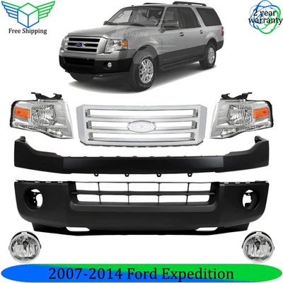 Front Bumper Cover Primed Plastic & Headlights Kit For 2007-2014 Ford Expedition Foto 1 de 4