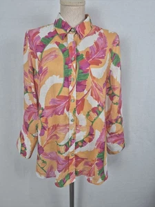 Chico's Leinenshirt Oberteil Damen 1,5 US 10 bunt Blumen verzaubert orange pink - Bild 1 von 7