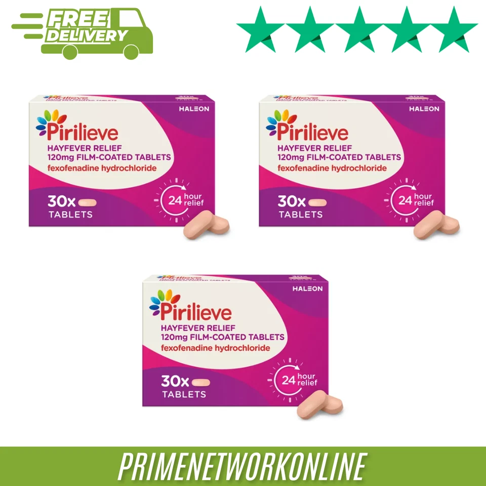 3x Pirilieve Hayfever Relief Fexofenadine 120mg Tablets 3 x 30 (90 Tablets)⭐⭐⭐⭐⭐