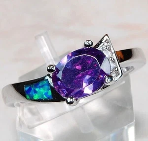 1CT Amethyst & Australian Opal Inlay 925 Sterling Silver Ring Jewelry Sz 7 AB4 - Picture 1 of 2