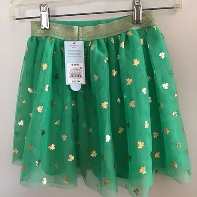 Cat & Jack Green Tutu Gold Shamrock Clover Skirt St Patrick's Day Girls S 6/7 - Image 1 of 4