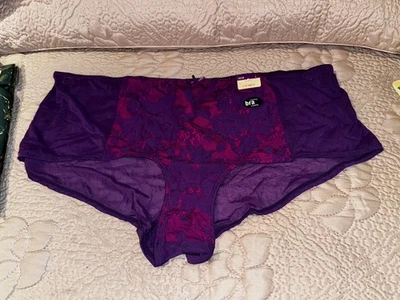 Cacique Boy short Panties Size 26/28 Purple Bow Lace NWT - Image 1 of 4
