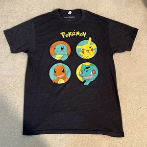 Pokemon Pikachu Squirtle Charmander Bulbasaur T-shirt Gray Adult Men's L Large - Picture 1 of 9