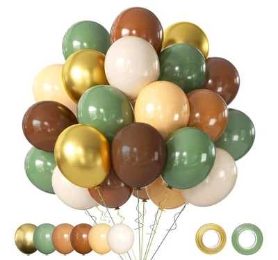 Juego de globos verdes y marrones, 60 piezas 12 pulgadas selva safari bosque bosque Ba Foto 1 de 4