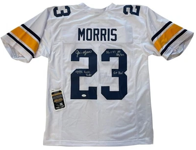 JAMIE MORRIS SIGNED & INSCRIBED MICHIGAN WOLVERINES JERSEY JSA COA - Image 1 of 3