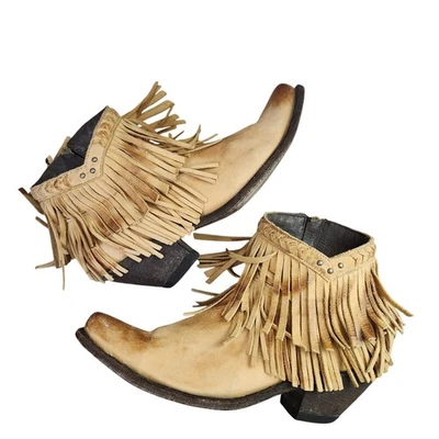 Old Gringo Yipee Ki Kay cuero tostado flecos cremallera lateral botines talla 8 western Foto 1 de 4