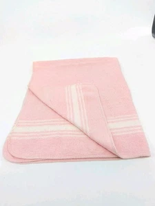 Vintage Cotton Flannel Baby Girl Blanket Pink Stripe Hospital Receiving Swaddle - Foto 1 di 7