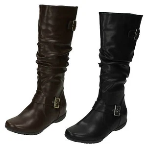 Ladies Down To Earth Synthetic Rouched Long Boot F4386 - Picture 1 of 19