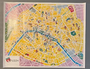 MAPPA VINTAGE DI PARIGI POSTER STAMPA FRANCIA FRANCESE TORRE EIFFEL CHAMPS ELYSEES 1969 - Foto 1 di 2