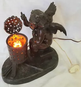 Amour Frileux Par Aristide de Ranieri Figural Cherub Spelter Metal Lamp Tall 9¼" - Picture 1 of 17