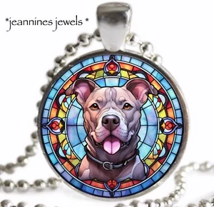Pitbull Dog Necklace FAUX Stained Glass ART PRINT Charm Pendant DOG MOM GIFT - Picture 1 of 14