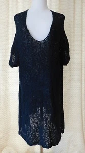 NWT Free People S Open Weave Black Cotton Knit Short Sleeve Tunic Sweater Dress - Picture 1 of 5