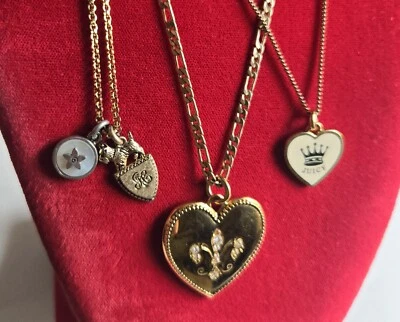 Juicy Couture Triple 3 Cadena Dije Corazón Scottie Estrella Collar Flor de Lis 18" Foto 1 de 4