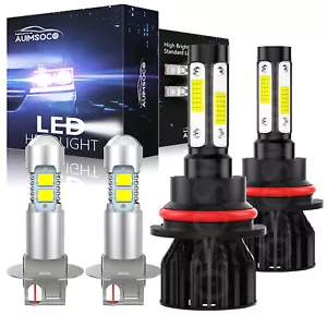 For 1987-1993 Ford Mustang 8000K LED Headlight Hi/Lo + Fog Light Bulbs Combo 4x - Picture 1 of 12