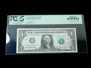 2006 $1 Federal Reserve Note - PCGS 65PPQ Boca Raton Run - Serial # 00011221 - Picture 1 of 2