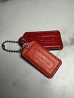 COACH 2.75" Rust Orange - 3” Red Leather Hangtag Stamped Logo Silver Ball Chain