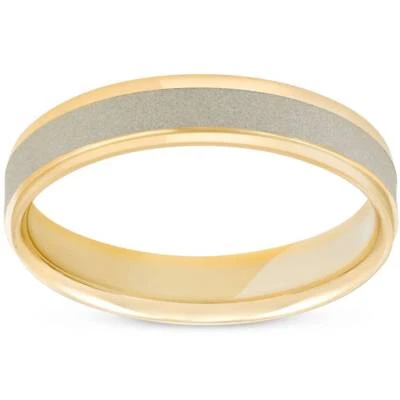Men's 4mm Two Tonned 14K White & Yellow Gold  Brushed Wedding Band Ring - Image 1 of 4
