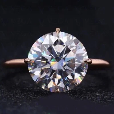 Anillo de boda solitario de moissanita natural corte redondo de 5 quilates de oro rosa sólido de 14 quilates Foto 1 de 4