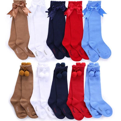 1/2PCS Unisex Kids Girls Boys Knee High Socks Bow Spanish Party School Socks - Image 1 of 4