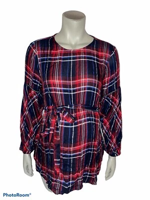 Motherhood Maternity Red Blue Silver Plaid Long Sleeved Shirt Top Small NWT - Image 1 of 4