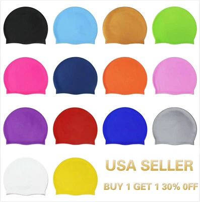 Gorra de natación de silicona color liso pelo largo piscina limpia para adultos hombres mujeres Foto 1 de 4