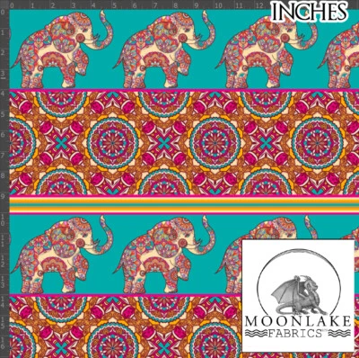 MOONLAKE FABRICS Mandala Elephant Boho 100% Quality Cotton Poplin Fabric * Exclusive *