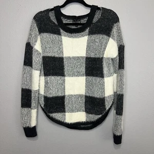 Maglione donna Express taglia S fuzzy a quadri spalle scoperte nero bianco check - Foto 1 di 11