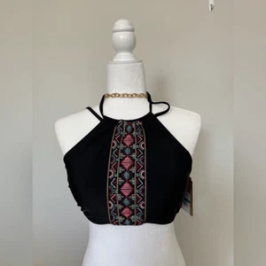 NWT Black Halter Top Bathing suit with Multicolor Pattern XL - Picture 1 of 5