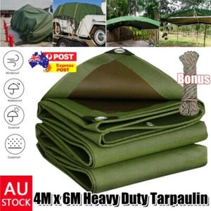 4X6 Army Heavy Duty Waterproof Canvas Tarp Tarpaulin Dustproof Sun Blocked 4MX6M - Picture 1 of 12