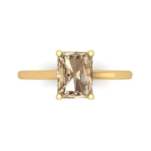 2Ct Emerald Cut Yellow Moissanite Solitaire Engagement Ring, 14K Yellow Gold - Picture 1 of 11