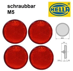 4 x Hella Rückstrahler Katzenauge schraubbar Ø 55 mm rund rot hinten Anhänger - Bild 1 von 6